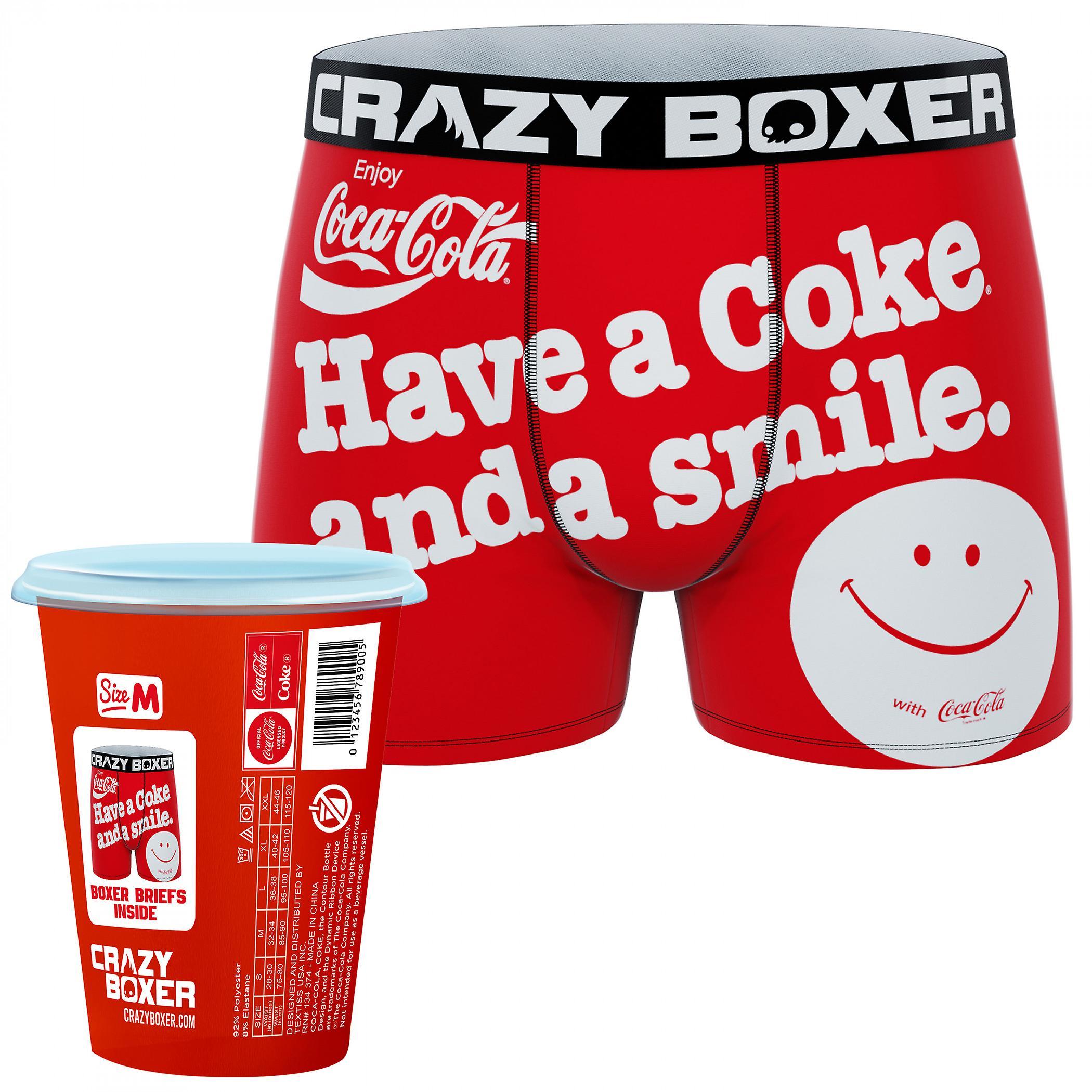 Famous Brands Crazy Boxers Coca-Cola Have a Smile Boxer Briefs in Soda Cup Packaging Red Large (36-38)