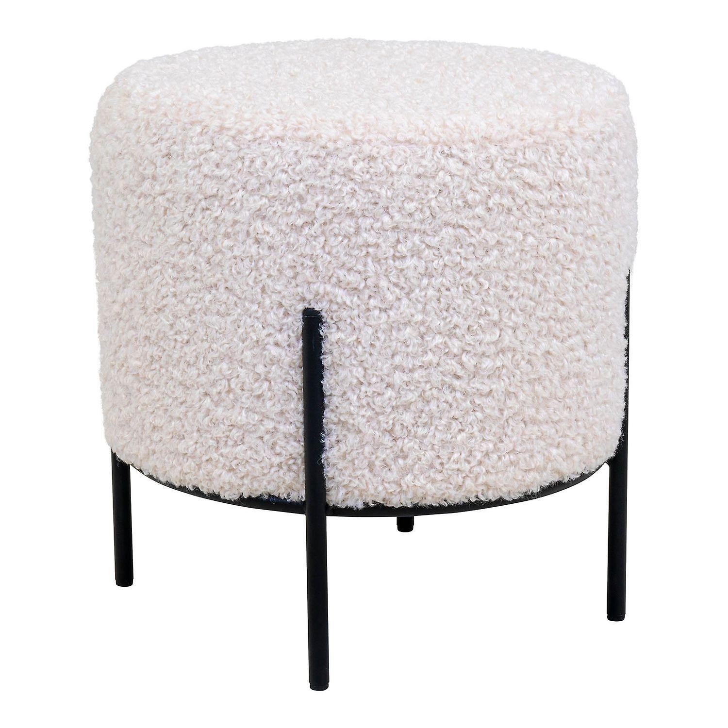 House Nordic Pouf in white lamb skin with black feet Ø 35.5 x 37 cm 35,5 x 35,5 x 37 cm