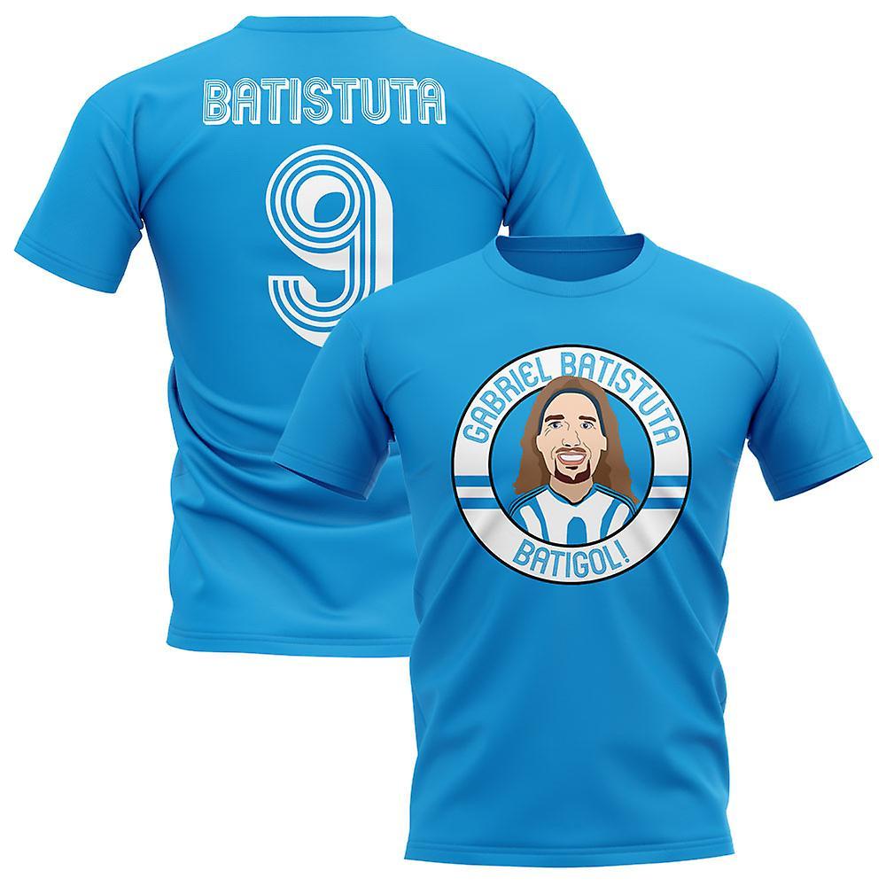 Gildan Gabriel Batistuta Argentina Illustration T-Shirt (Sky) Blue XXL (50-52 inch)