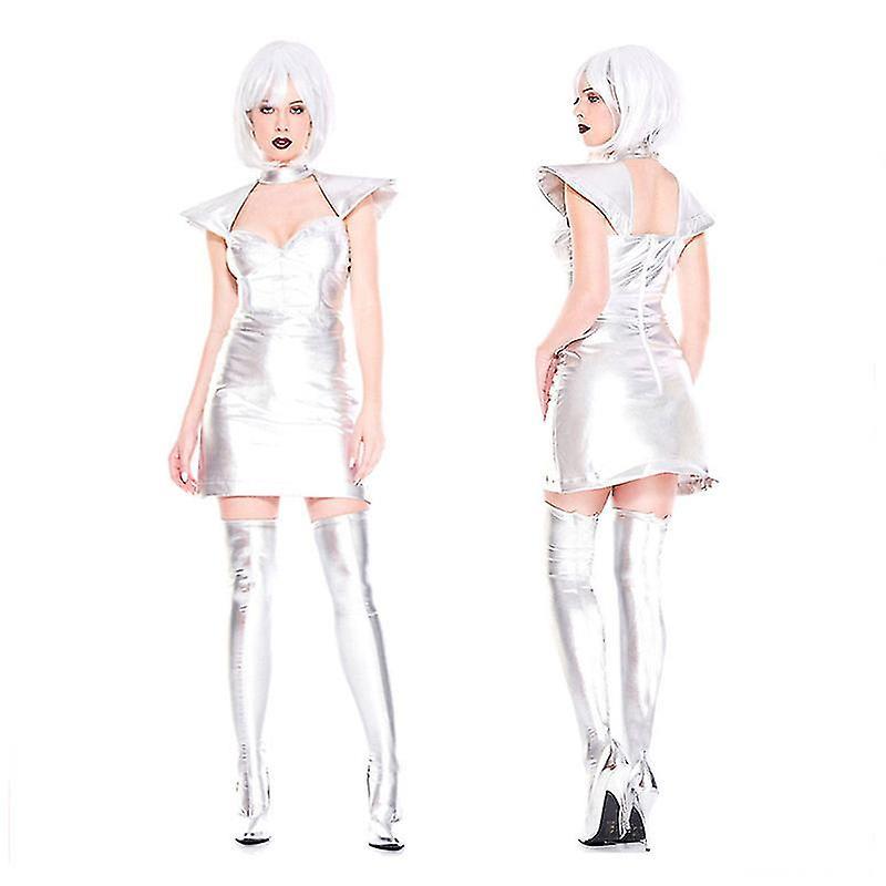 Astronaut Cosplay Costume Silver Space Uniform Halloween Fancy Dress Carnival Costume For Women Whbyv with wig M