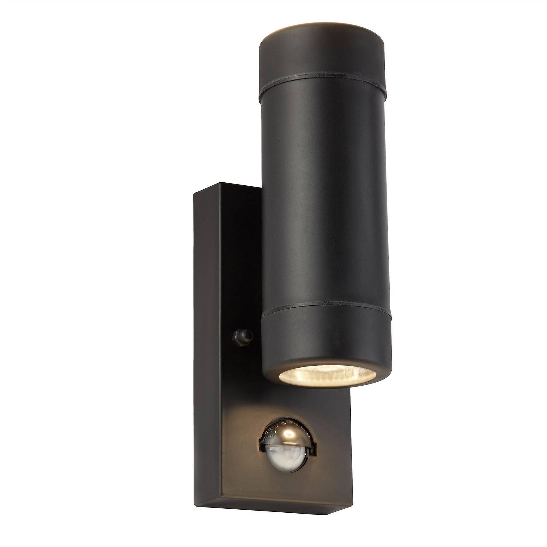 Searchlight Lighting 2 Light Outdoor Up Down Wall Light Black with PIR Sensor IP44, GU10