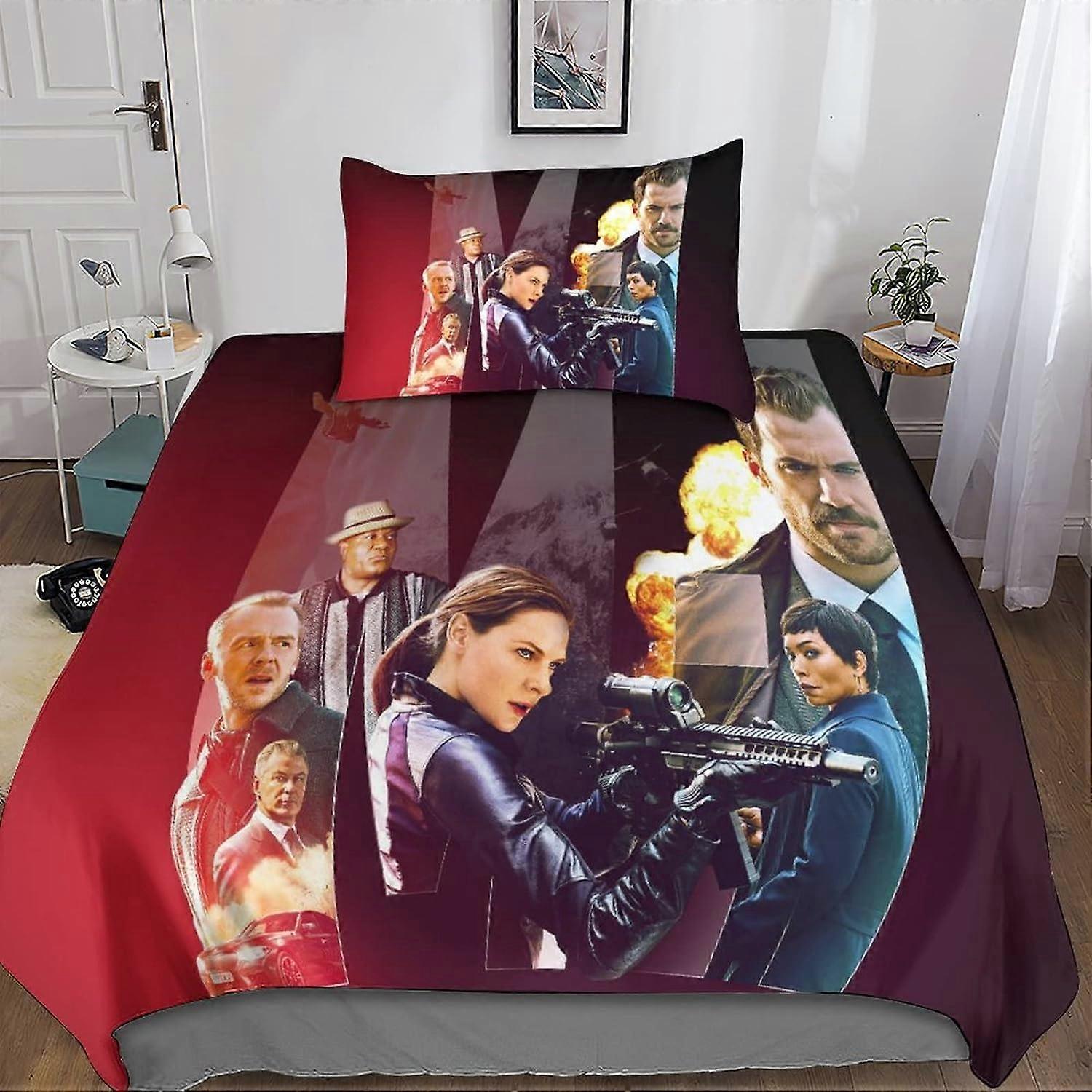 Kerota Mission Impossible 2 Piece Bedding Set with 3D Tom Cruise Duvet Cover - Microfiber Bedding Set with Zipper Closure Single Single135x200cm