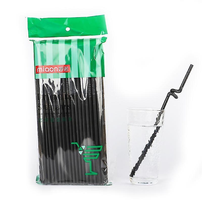 Tianzun 200pcs 10 Inches Disposable Drinking Straws Plastic Straws Extra Long Assorted Bright Colors Blcak Transparent BLACK