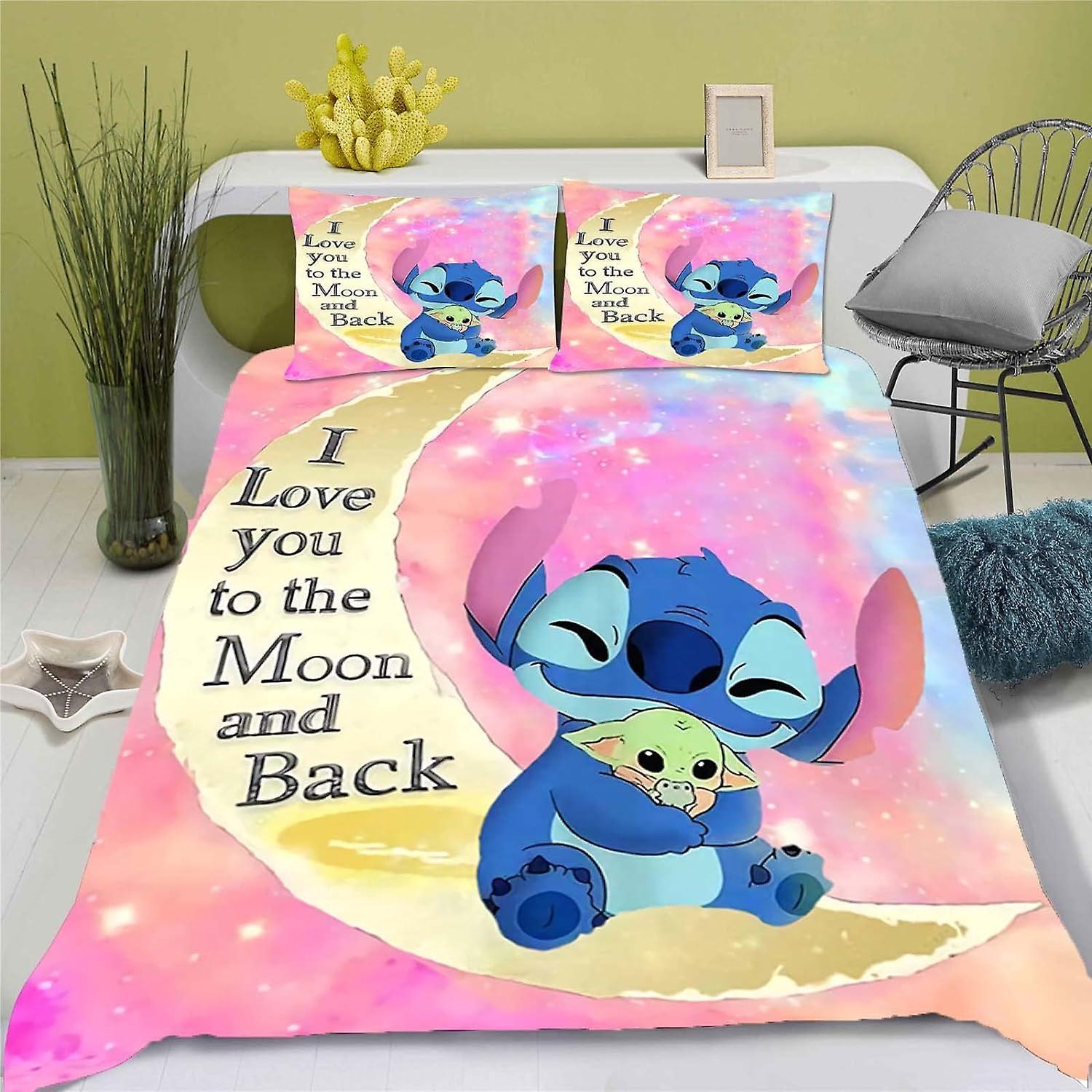 Kerota Lilo & Stitch Bedding Set for Teenagers Stitch Bedding D Anime Cartoon Children's Bedding Set Single135x200cm