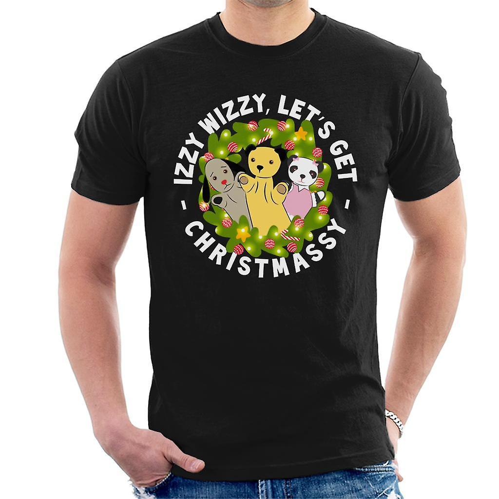 Sooty Christmas Illuminated Wreath Men's T-Shirt Black Medium