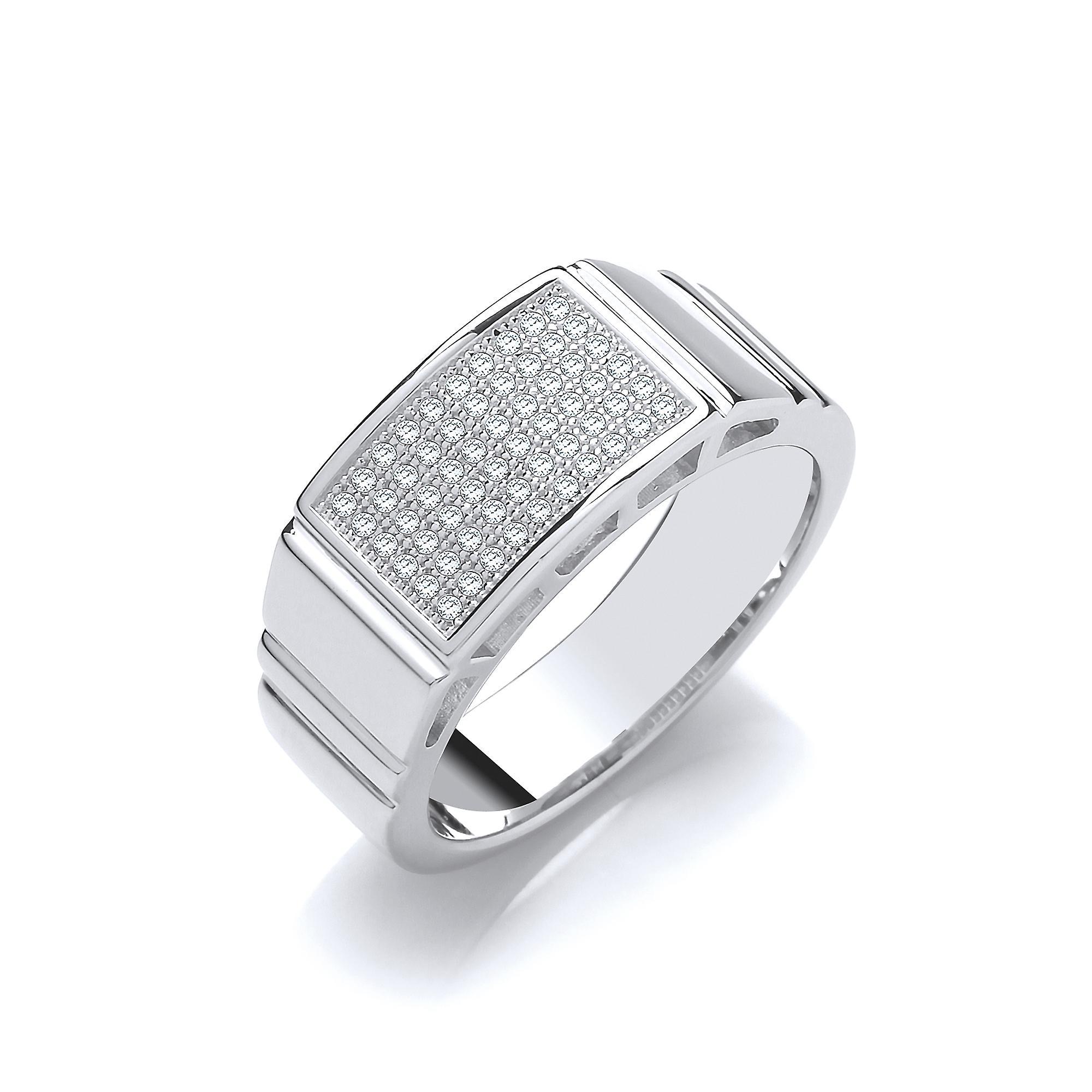 Silver CZ Encrusted Rectangular Signet Ring - GVR865