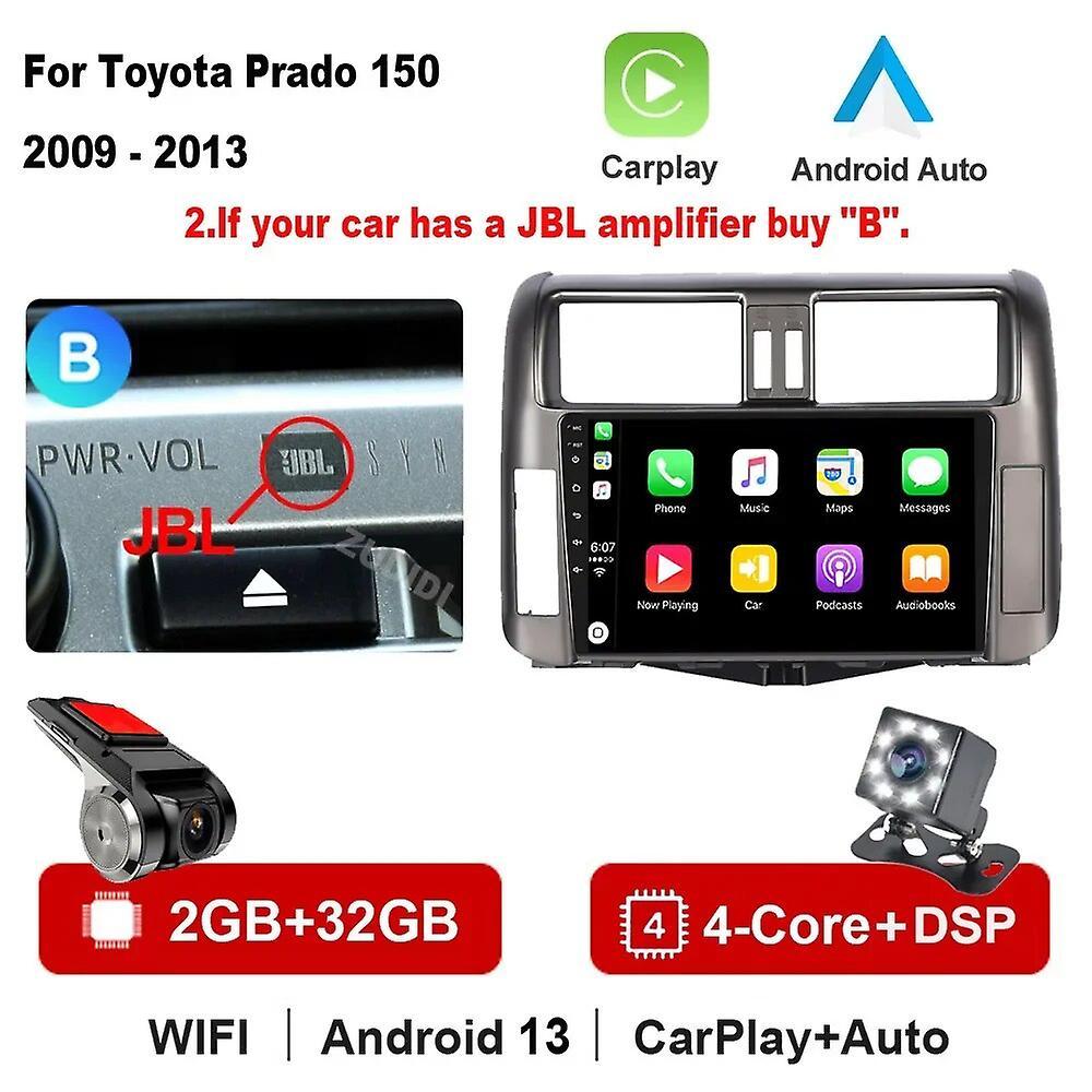 Redkid Android Auto Radio Multimedia For Toyota Land Cruiser Prado 150 2009-2013 Car Stereo Gps Navigation Carplay Player 2din Dvd B2G 32GCarplay DVR