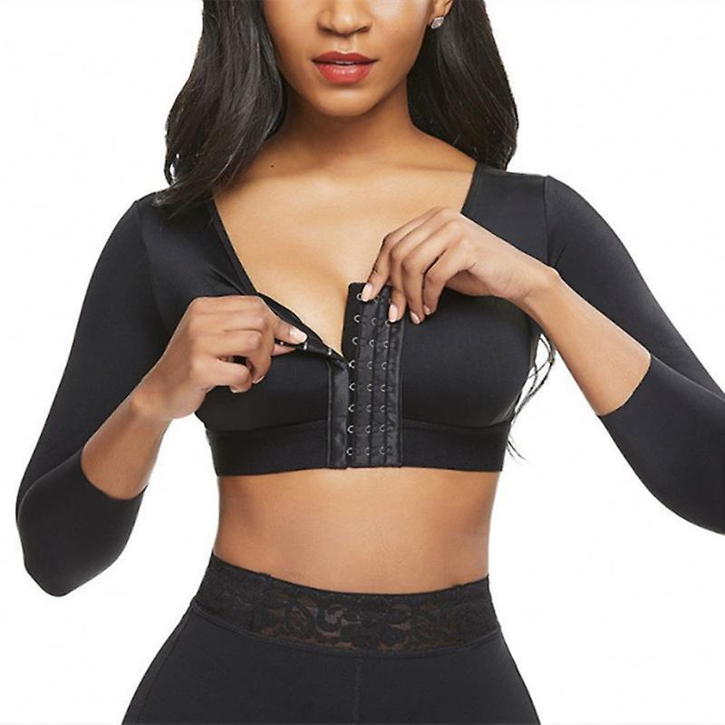 Mimigo Womens Shapewear 3/4 Sleeve Arm Shaper Front Closure Compression Bra Post Surgery Posture Corrector Tank Top BLACK 5XL