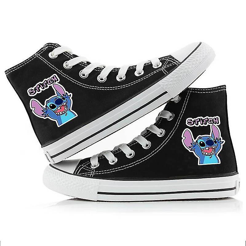 Stntv Disney Cartoon Stitch New Couple High-top Canvas Shoes  Boys And Girls Black 1 38