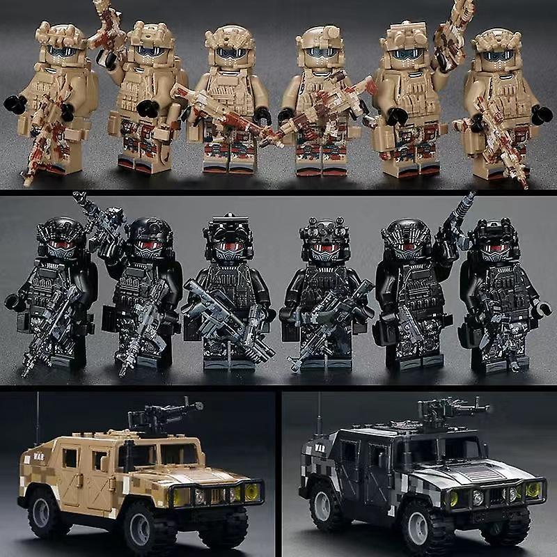 Huxmotor Military Minifigure Building Blocks 12 pieces with Weapons Hummer Special Forces Children's Educational Toys Package C