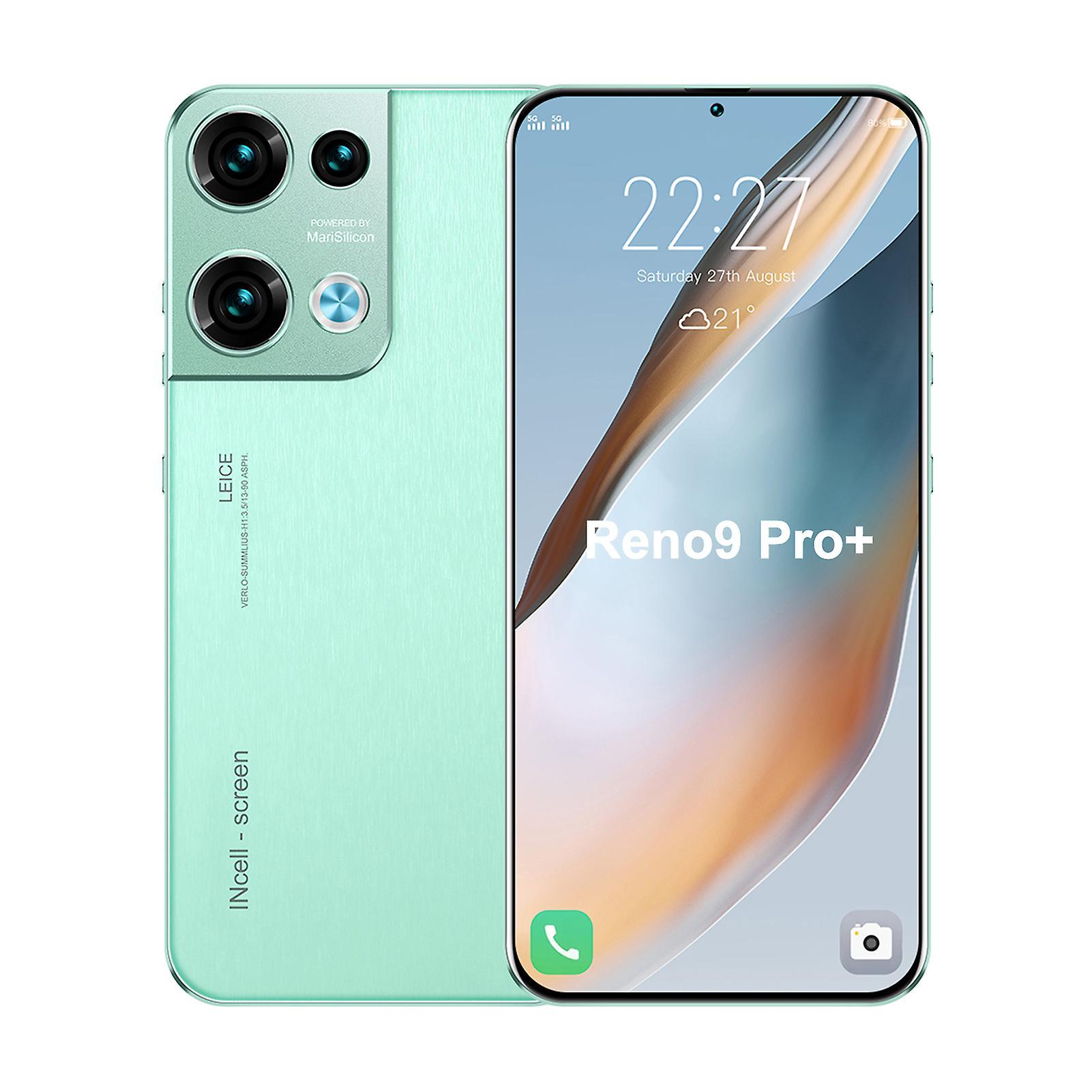 Fairnull Reno9 Pro+ 4G/5G Smartphone 6.8-inch Full Screen Face Recognition 50MP 6800mAh for Android 13.0 Smart Mobile Phone Light Green EU Plug,8+5...