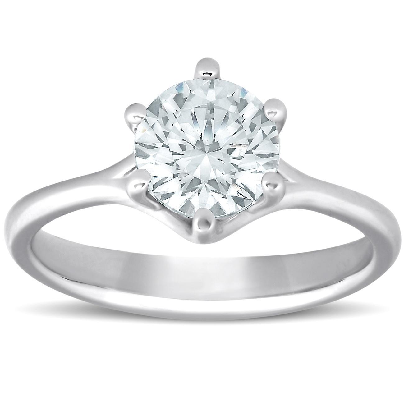 Pompeii3 1 Ct Round Diamond Engagement Six Prong Solitaire Ring 14k White Gold Enhanced 4