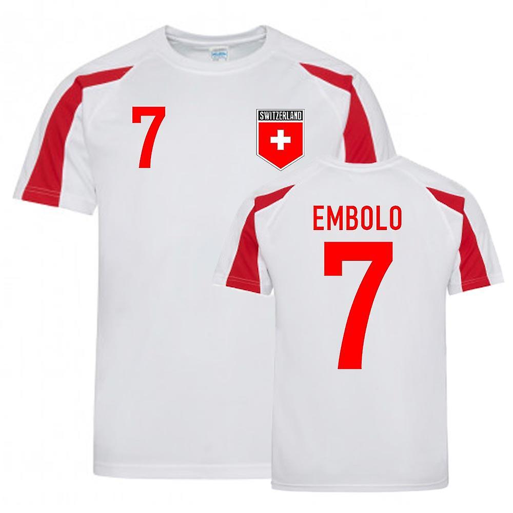 UKSoccerShop Breel Embolo Switzerland Sports Training Jersey (White-Red) XL (45-48 inch)