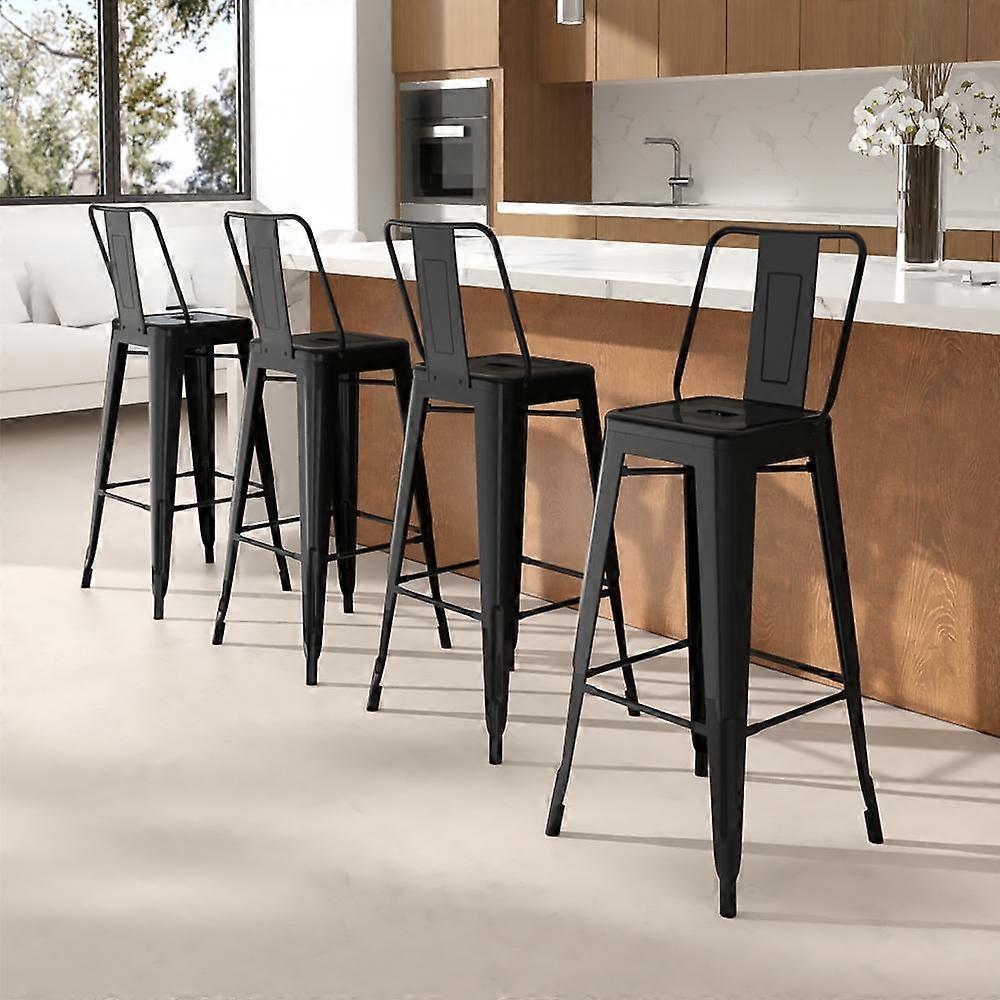 Living And Home Set of 4 Black Metal Frame Chair Industrial Style Furniture High Chair Bar Stool Height 76cm