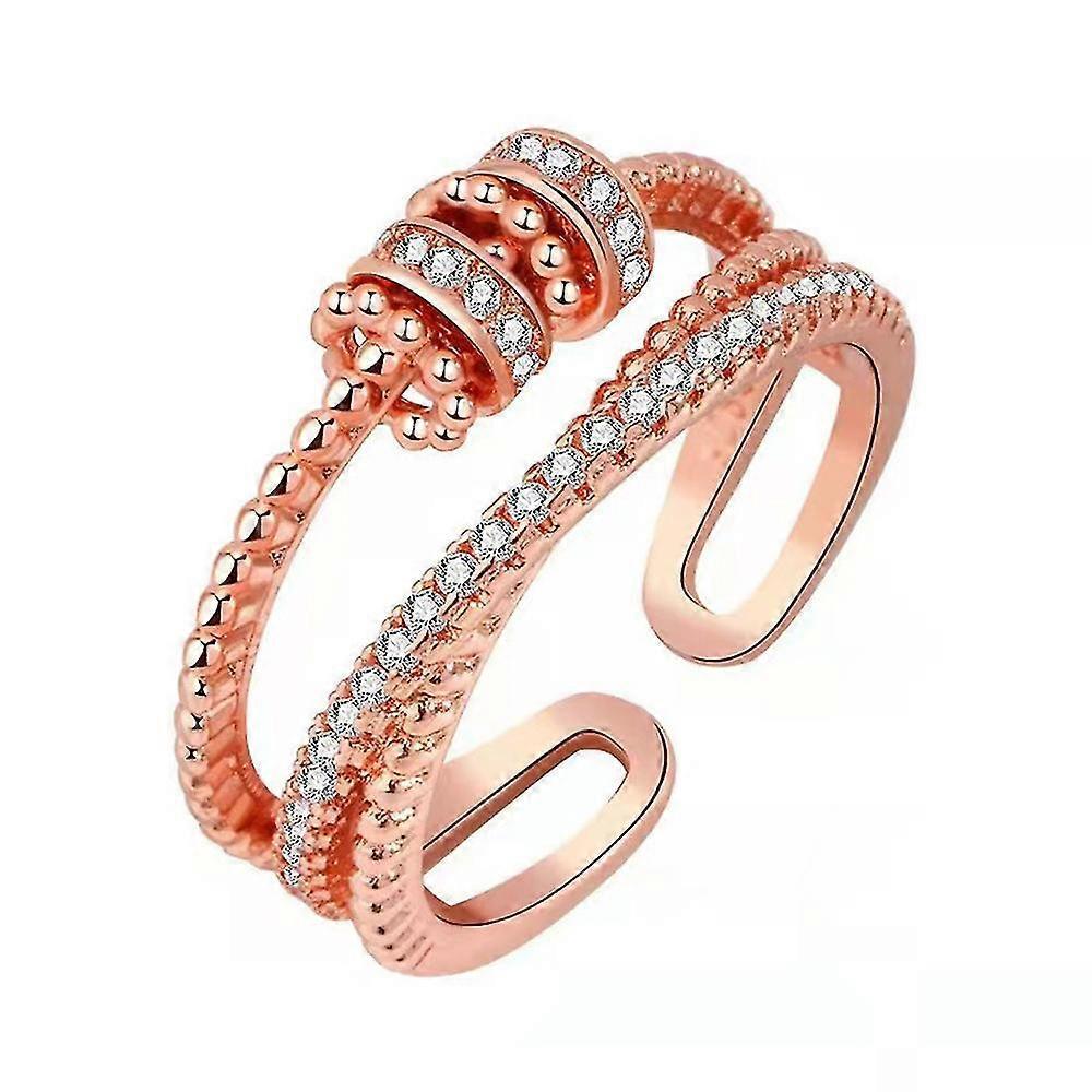 Rhafayre Fidget Ring Anti Anxiety Zircon Opening Ring With Beads Spinner For Girls Gifts rose gold