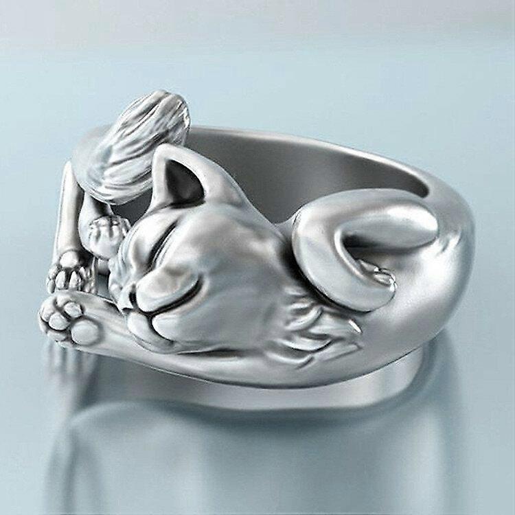 Xinanduo Vintage Cute Silver Plated Cat Rings Jewlery Unisex 9