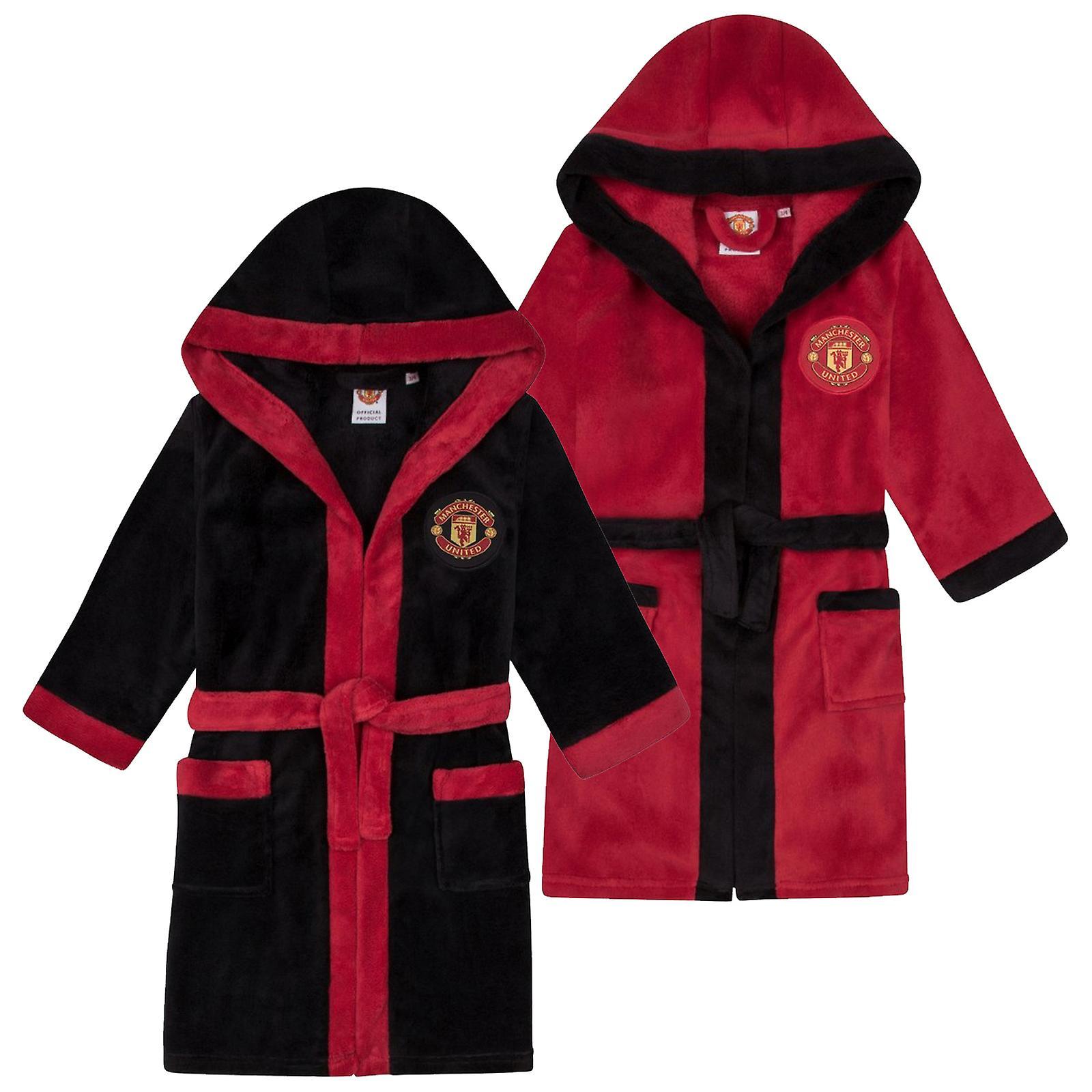 Manchester United FC Manchester United Boys Dressing Gown Robe Hooded Fleece Kids OFFICIAL Football Red 13-14 Years