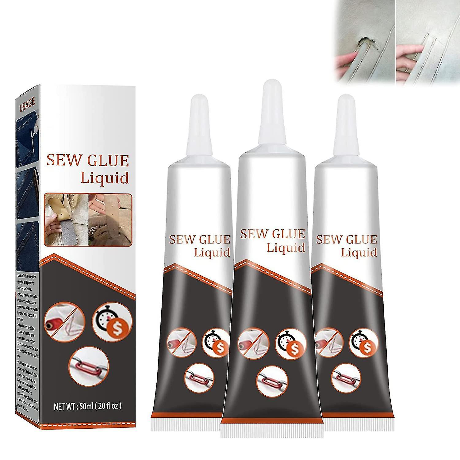 Tianzun Cloth Repair Sew Glue 50ml, 2023 New Instant Sew Glue Bonding Liquid, Washable Quick Bonding Fix Fast Dry Sew Glue 3pcs