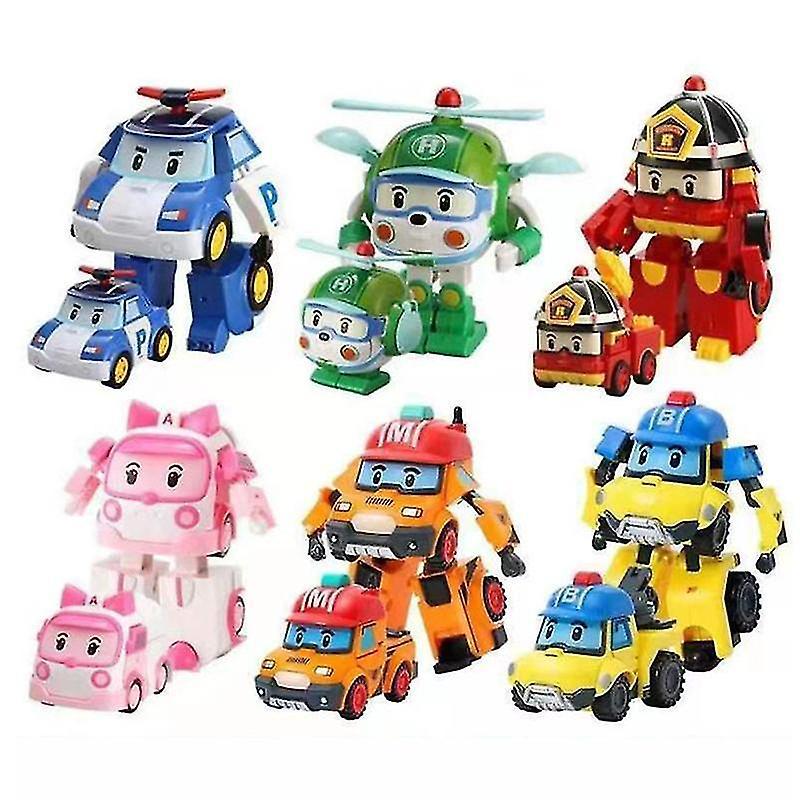 Szltcv 6stks/set 2023 Korea Speelgoed Polis Robocars Transformatie Robot Poli Roy Amber Anime Metal Action Figure Cartoon Toy Car Child 6PCS