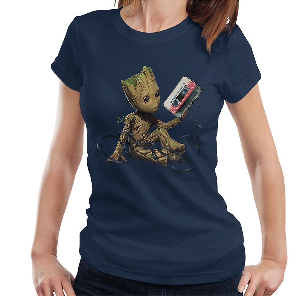 Marvel Guardians Of The Galaxy Vol 2 Cassette Tape Women's T-Shirt Navy Blue X-Large