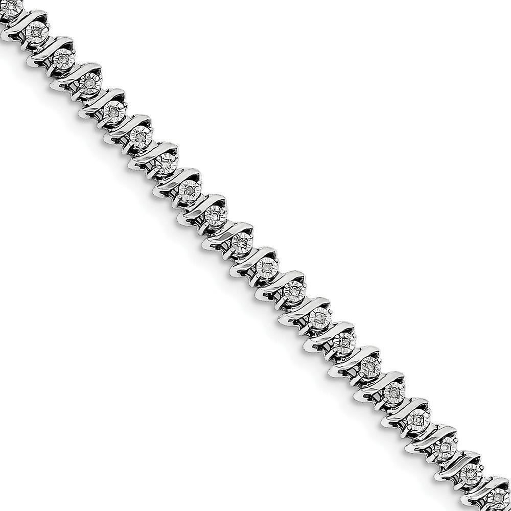 JewelryWeb 925 Sterling Silver Polished Box Catch Closure Diamond Fancy Bracelet Measures 6mm Wide Jewelry Gifts for Women 7.000