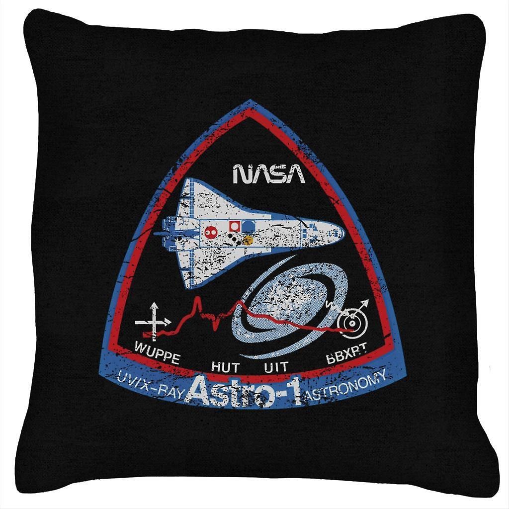 NASA ASTRO 1 Observatory STS 35 Mission Badge Distressed Cushion Black 40 x 40cm