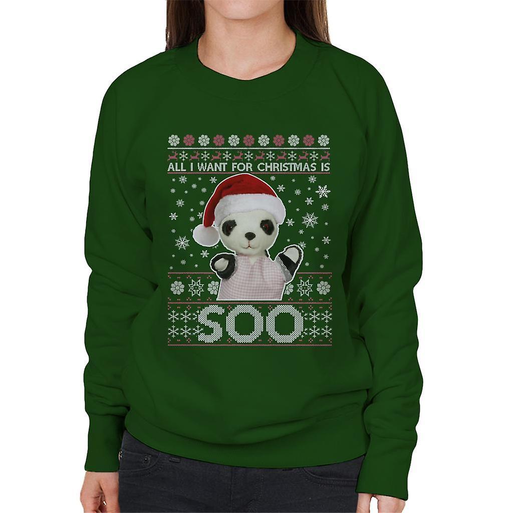 Sooty Christmas Festive Hat All I Want For Christmas Is Soo Women's Sweatshirt Bottle Green Small