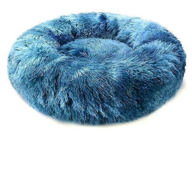 Slowmoose Round Plush Dog Bed - House Dog Mat, Winter Warm Sleeping Rainbow Blue M-60cm