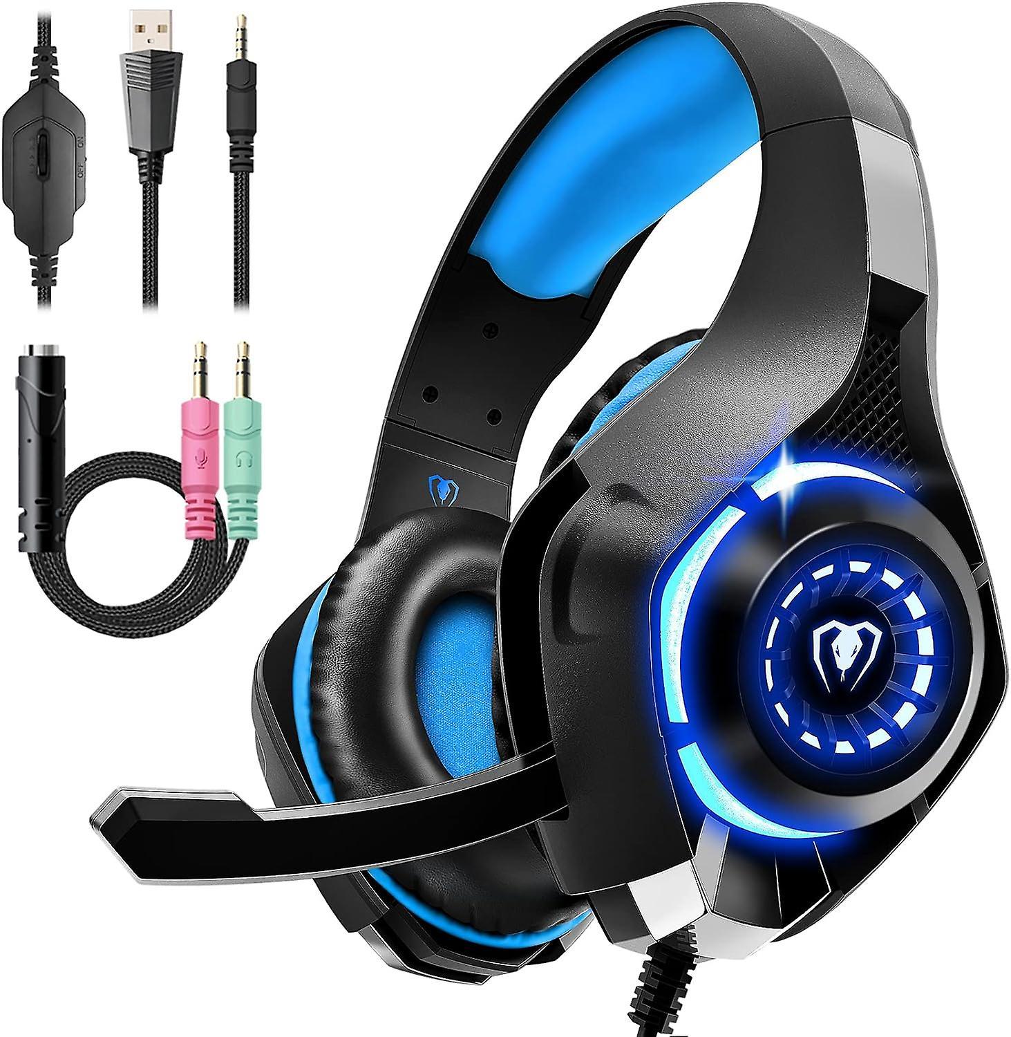 SSRGV Gaming Headset for PS4 PS5 Xbox One Switch PC with Noise Canceling Mic, Deep Bass Stereo Sound (Black Blue)