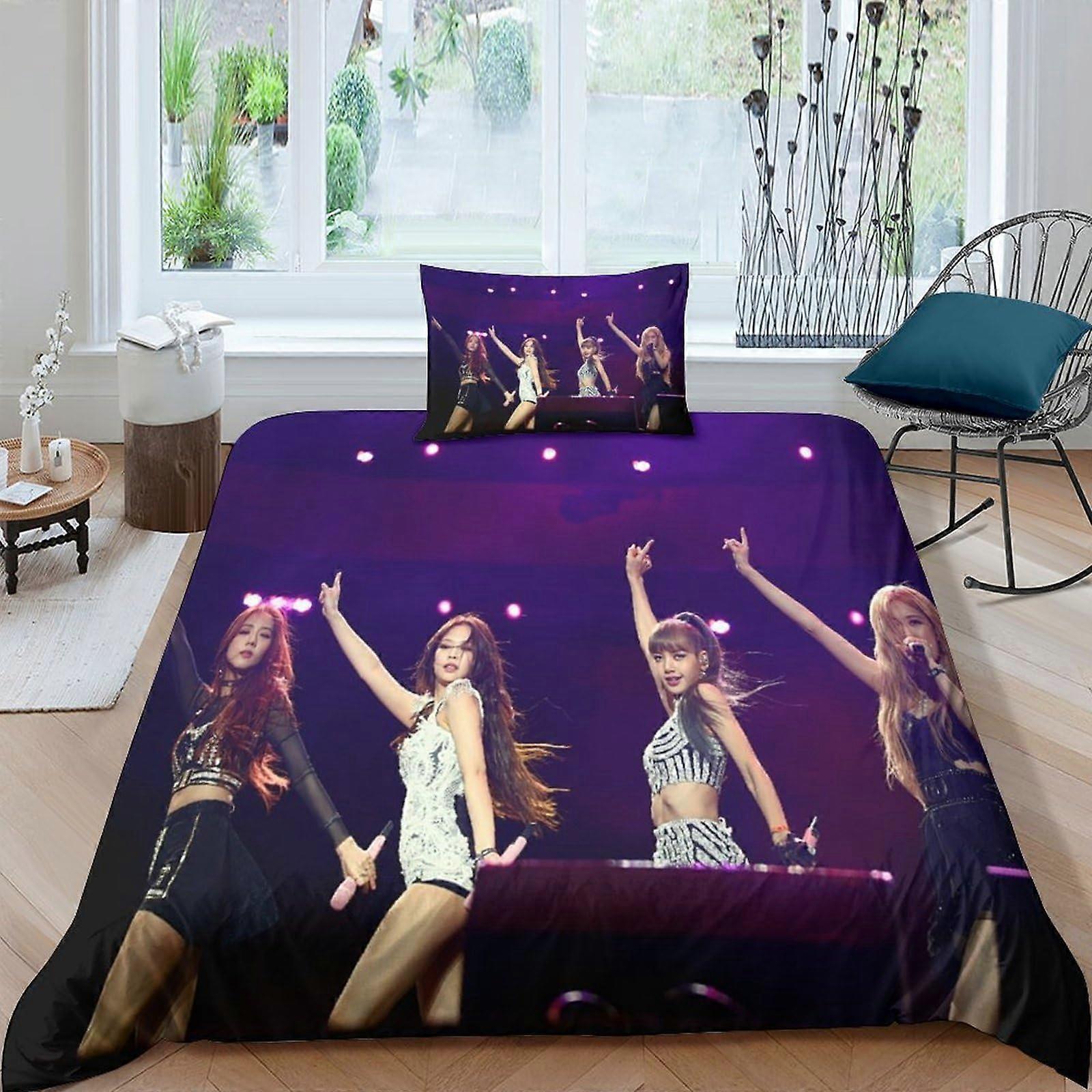 Kerota Blackpink Print Duvet Cover Children's Bedding Set Duvet Cover and Pillowcase Children's Bedding Boy Girl Duvet Covers Single 135*200 CM Sin...