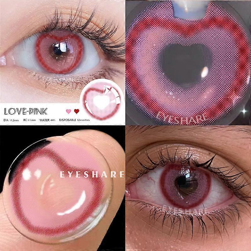 Redkid Cosplay Color Contact Lenses For Eyes Purple Lenses Pink Lens Makeup Beauty Contact Lenses Eye Cosmetic Color Lens Eyes LOVE-PINK