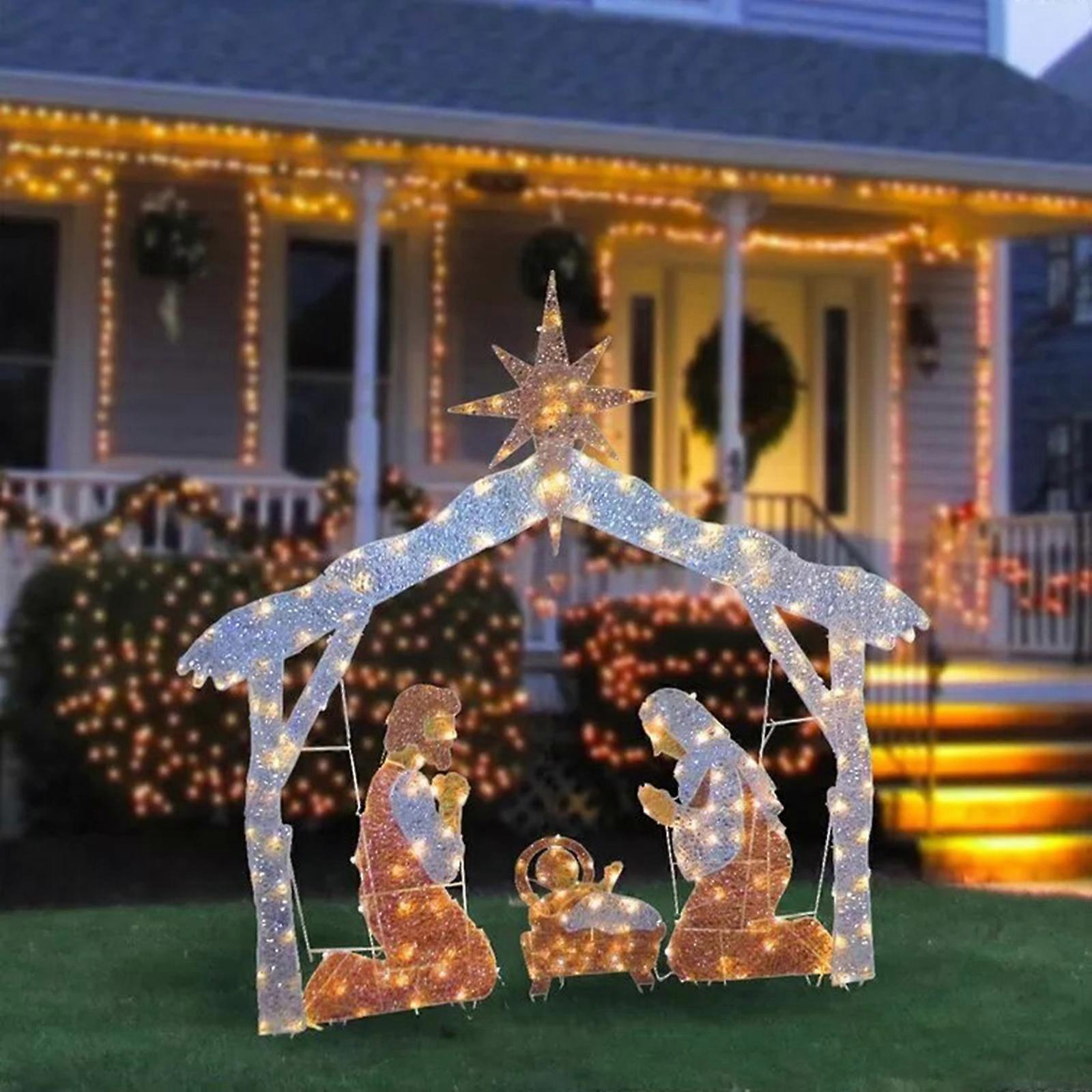 Unbrand Christmas Nativity Scene Decoration With Light Gardening Ornaments Ground Plug Multicolor Outdoor Lawn Yard Stake E