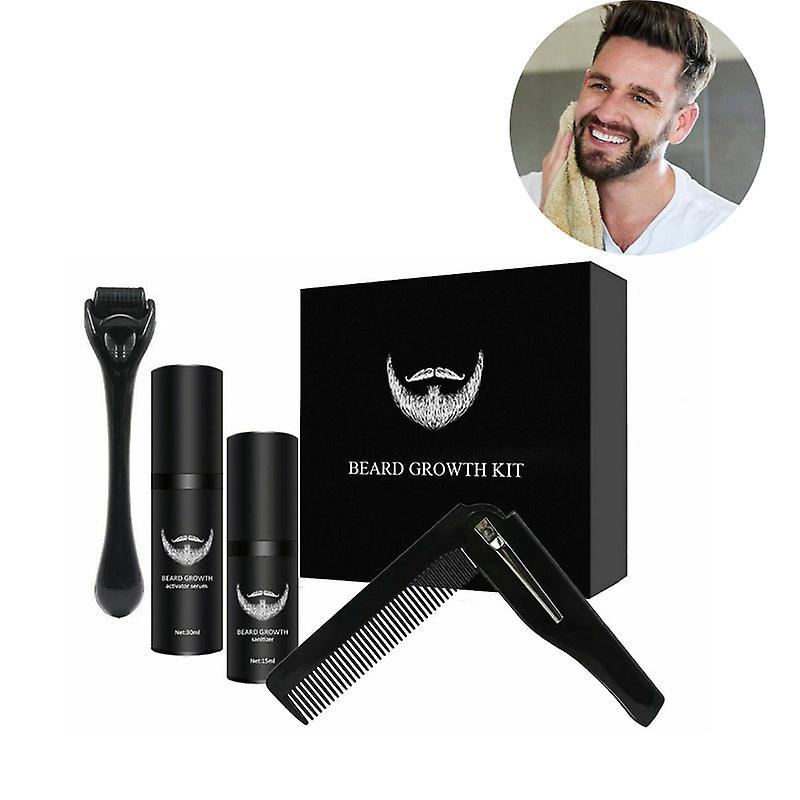 Le Contente 4pcs Bread Growth Kit Men Beard Care Set Hair Growth Enhancer Grooming Tool