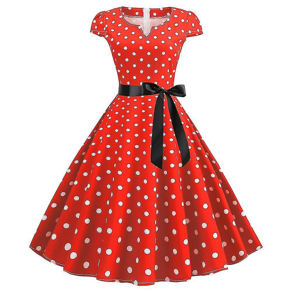 Skwtlv Women Polka Dot Vintage 1950s 60s Rockabilly Evening Prom Swing Party Dress Red L