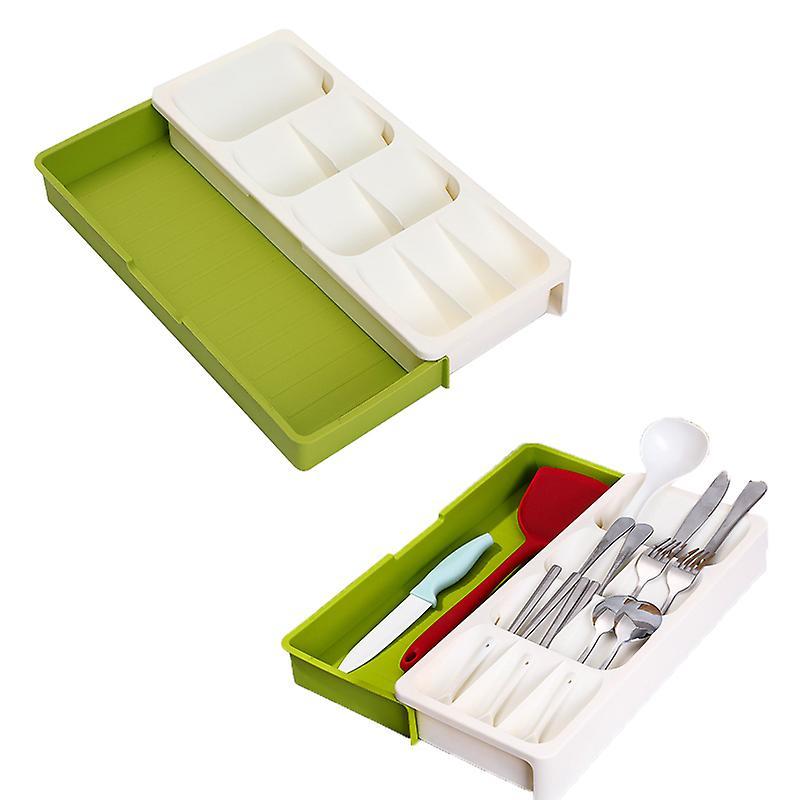 Vobobe Kitchen Drawer Organizer Expandable Adjustable Utensils Silverware Tray for Fork Spoon Knife Partition Storage Green