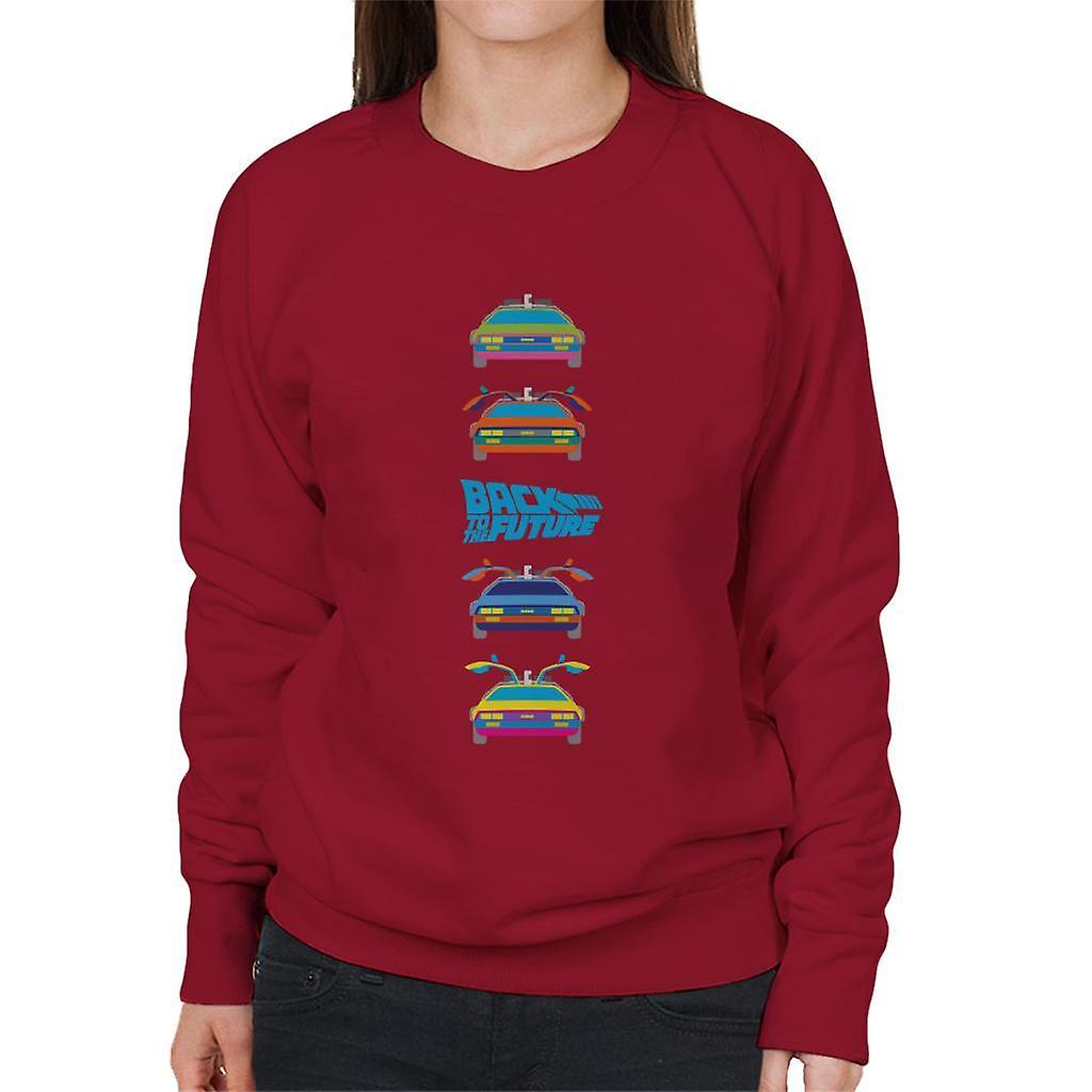 Back to the Future Delorean Doors Opening Colourful Design Women's Sweatshirt Cherry Red Medium