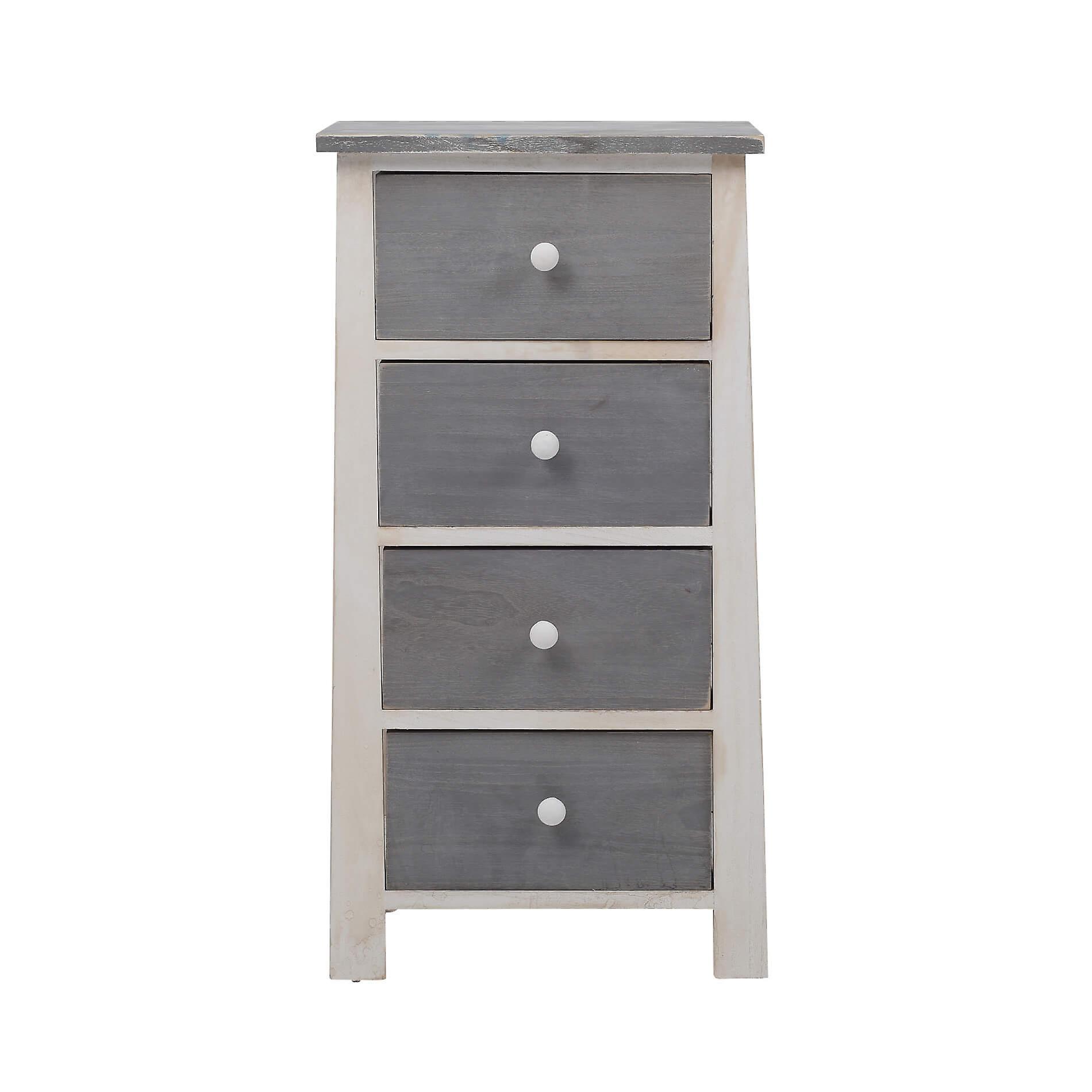 Mobili Rebecca Rebecca Furniture Chest of Drawers Bedside Table White Shabby Grey 4 drawers 73x37x27