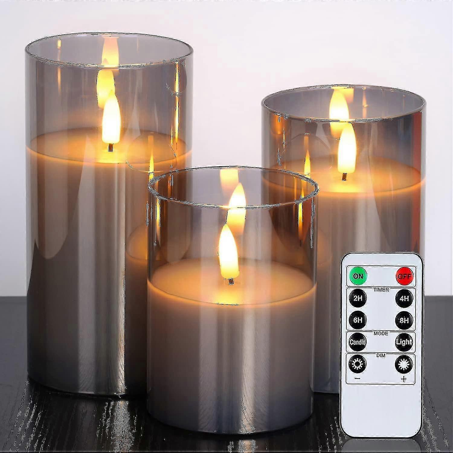 Asiv Glass Led Flameless Candles, Battery Candles, Pillar Candles Battery Operated With Remote Control And Timer, Electric Candles, Wax+grey Glass,...