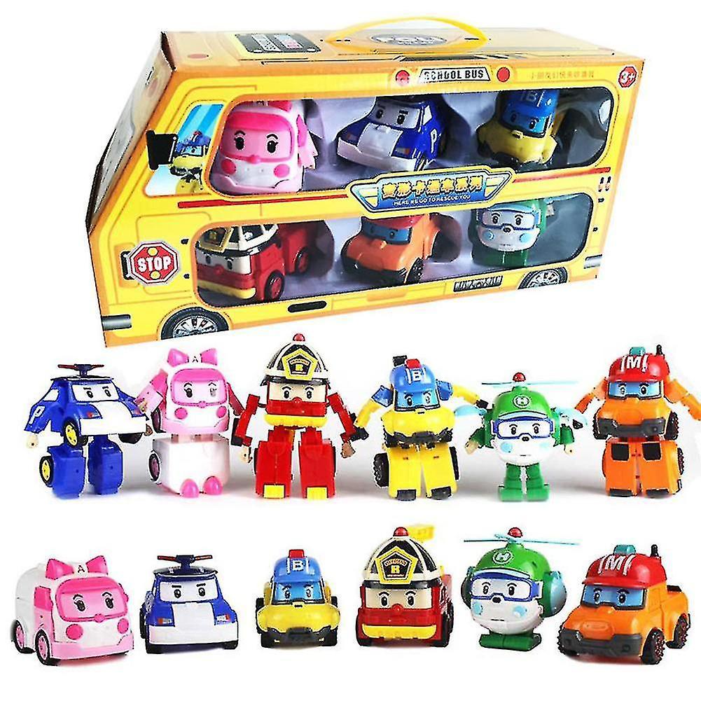 Cryin 6 In 1 Korean Animation Cartoon Robocar Poli Transformation Robot Car Toys Set_lp 83168-9