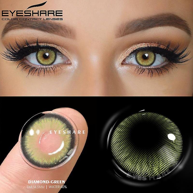 Visgaler Natural Color Contact Lenses For Eyes 2pcs Blue Color Contact Lens For Eyes Yearly Beautiful Makeup Brown Contact Lense DIAMOND-GREEN