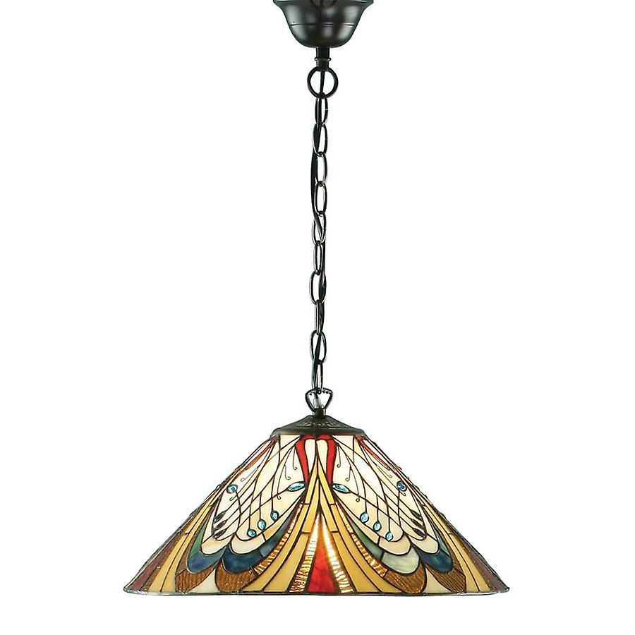 Interiors 1900 Lighting Hector 1 Light Medium Ceiling Pendant Dark Bronze, Tiffany glass, E27