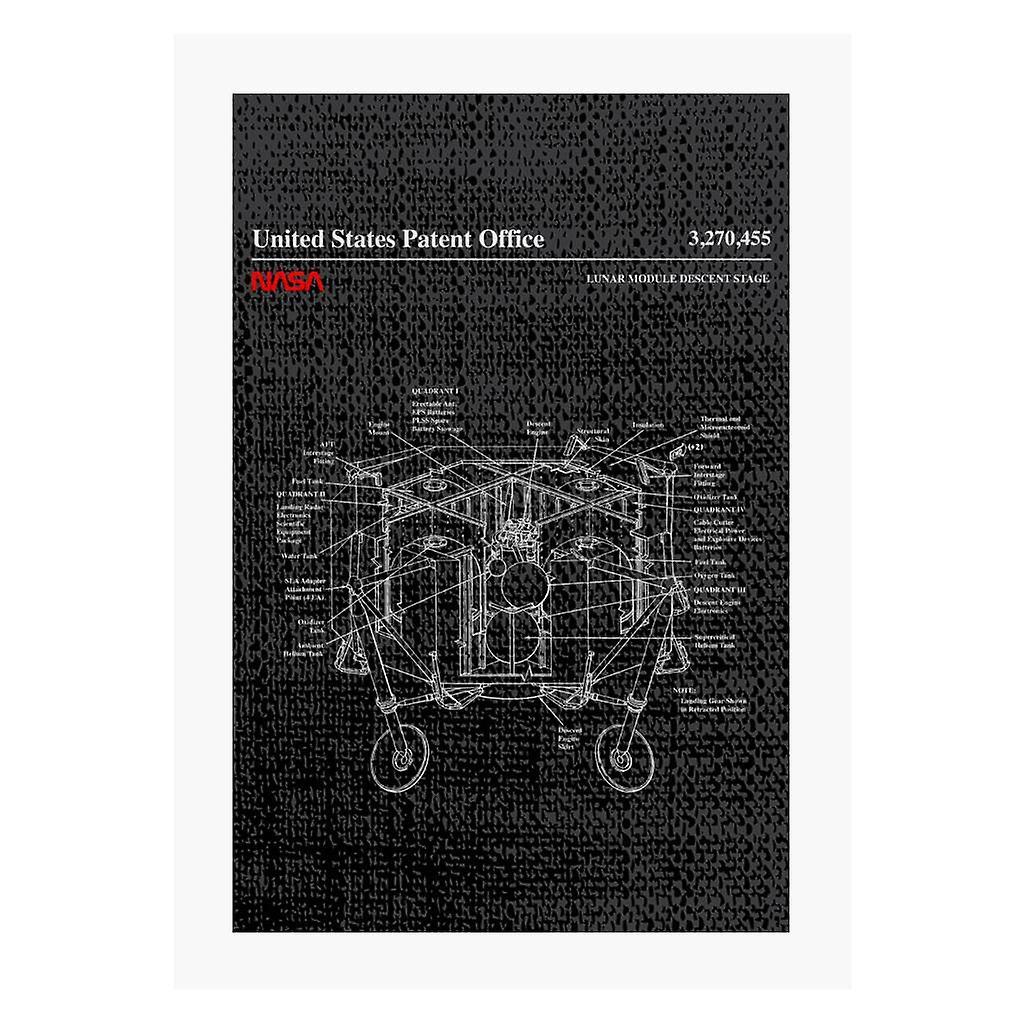 NASA Lunar Module Descent Stage Blueprint A4 Print Black 21cm x 29.7cm