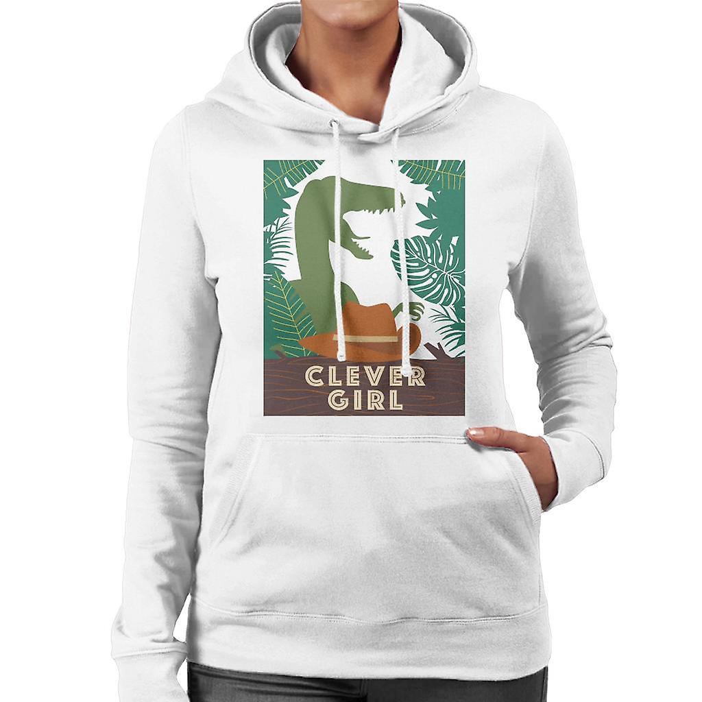 Jurassic Park Velociraptor Silhouette Clever Girl Women's Hooded Sweatshirt White X-Large