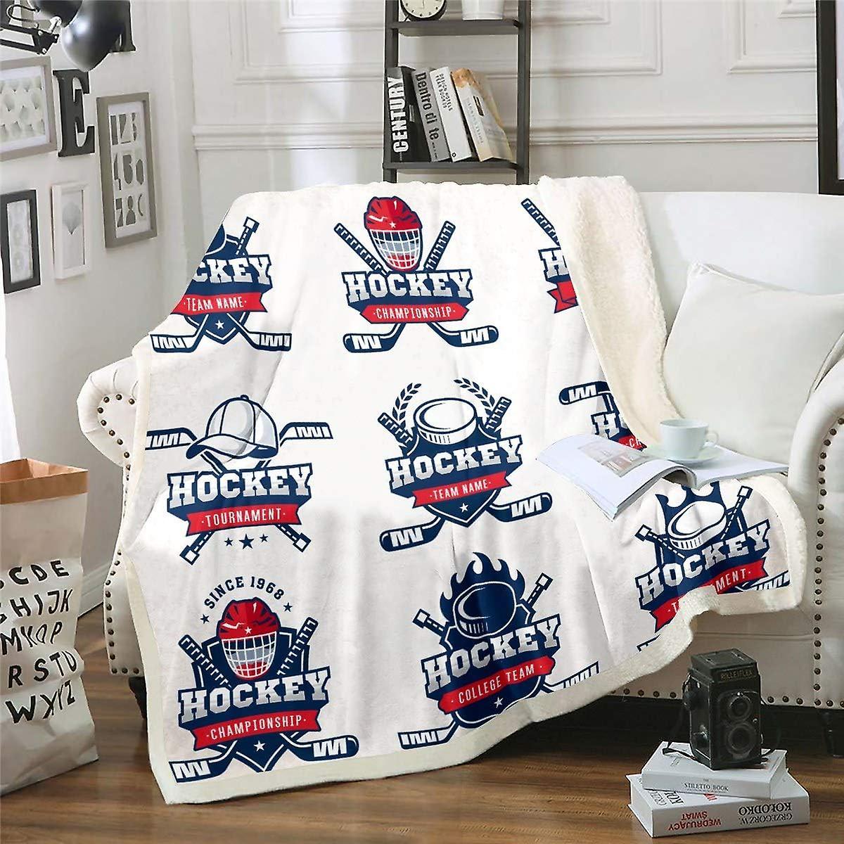 Kerota Ice Hockey Pattern Plush Blanket Sports Theme Fleece Blanket Hockey Player Sherpa Throw Blanket for Sofa Couch Bedroom Decor Winter Sports F...