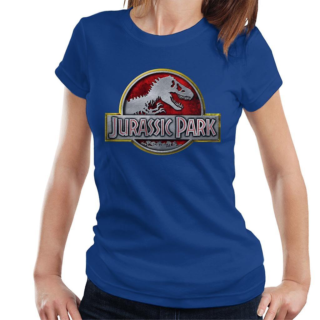 Jurassic Park Yellow Outline Classic Logo Women's T-Shirt Royal Blue XX-Large