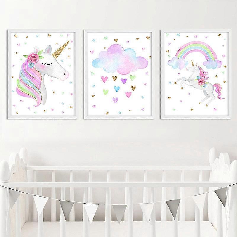 Szsljsm Something Unicorn Canvas Wall Art Stretched/Framed, Ready to Hang. Unicorn Prints for Kid's or Girl's Room decor. Set of 3. 12x16in