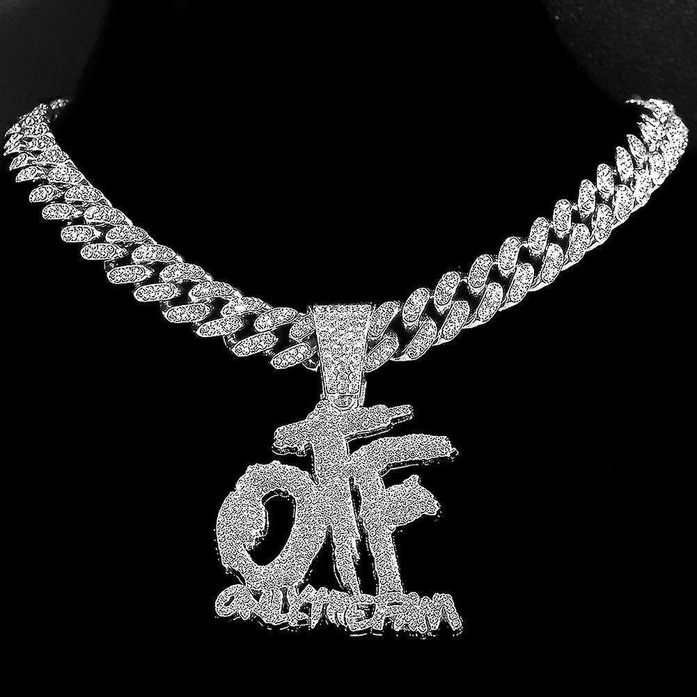 Cryin Bling Iced Out  Otf Letter Pendant Cuban Necklace For Women Men Shiny Rhinestone Zircon Tennis Chain Necklace Hip Hop Jewelry SL Cuban chain ...