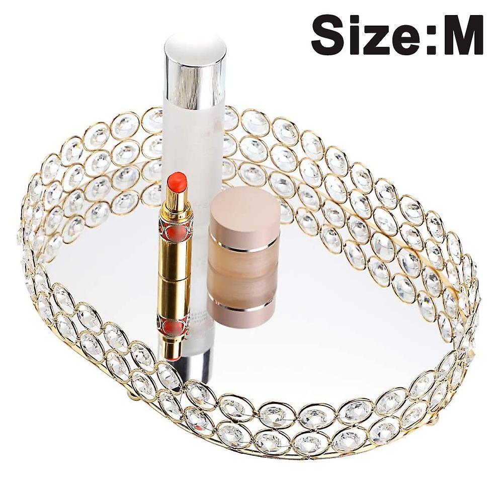 unbrand Mirrored Crystal Vanity Makeup Tray, Ornate Jewelry Trinket Decorative Tray Cosmetic Perfume Display