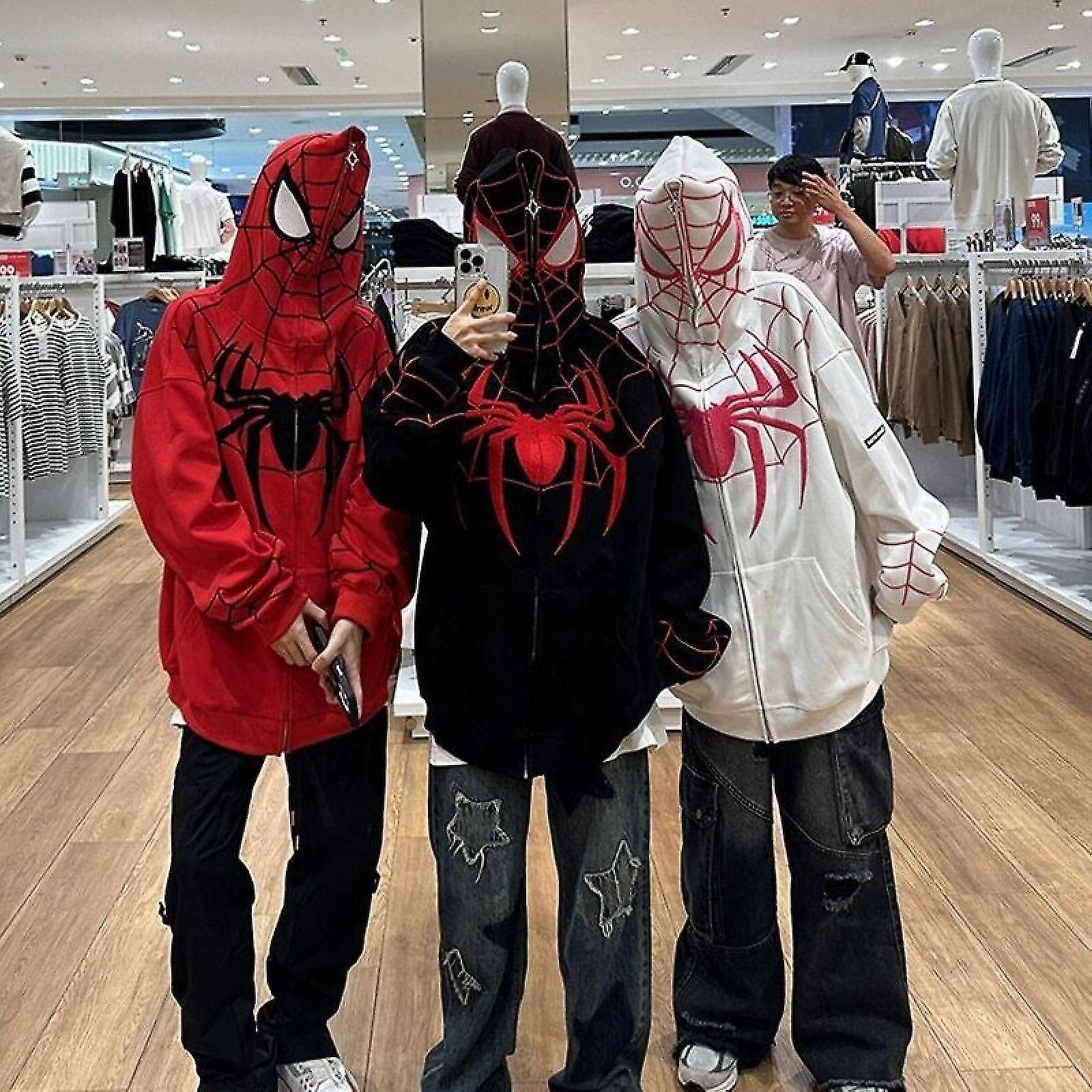 Mike Spiderman Hoodie Full Zip Up Hood Shirt Streetwear Oversized Sweatshirts White M