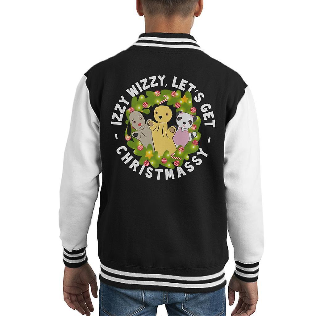 Sooty Christmas Illuminated Wreath Kid's Varsity Jacket Black/White X-Small (3-4 yrs)